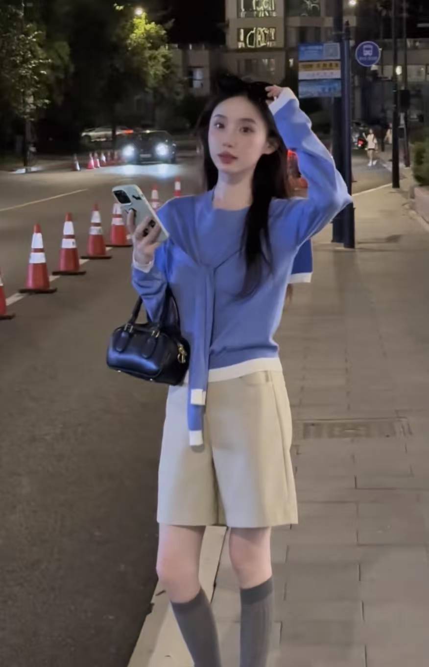 Korean Style Loose Shawl Knit Sweater and Thick Casual Shorts Set