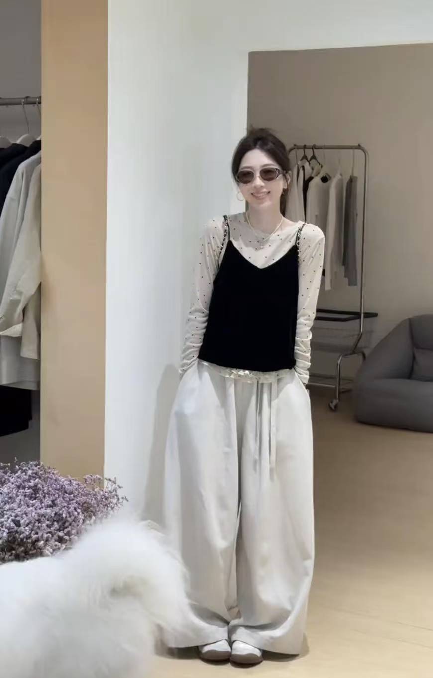 Autumn Polka Dot Vest and Pants Three-Piece Set for Women