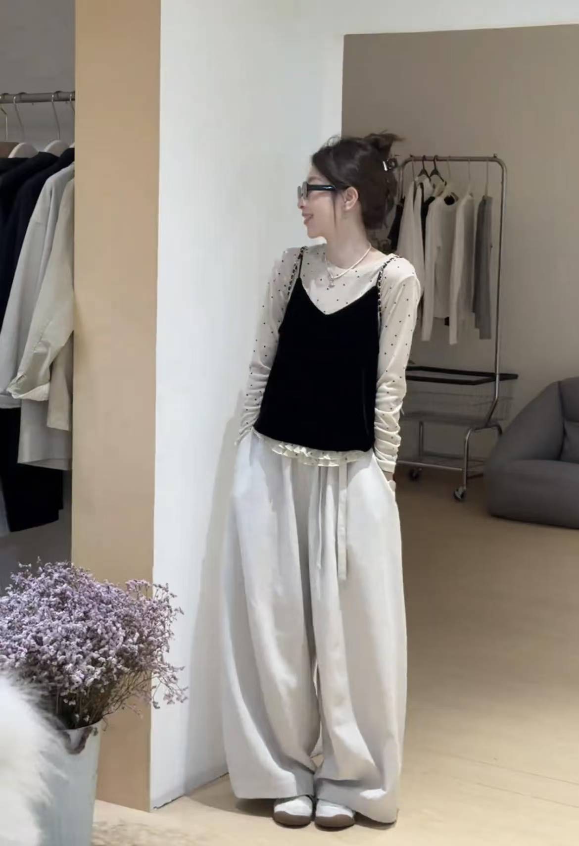 Autumn Polka Dot Vest and Pants Three-Piece Set for Women - Image 2