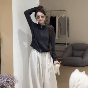 Women's Casual Two-Piece Set Slimming Fall Outfit Top and Bubble Pants