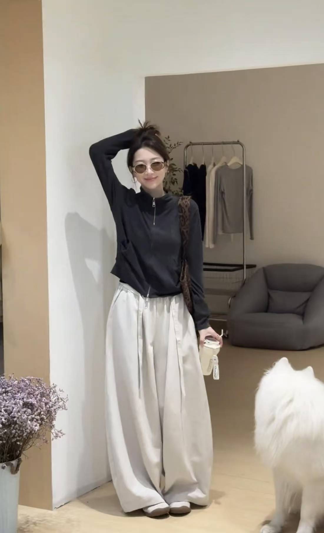 Women's Casual Two-Piece Set Slimming Fall Outfit Top and Bubble Pants