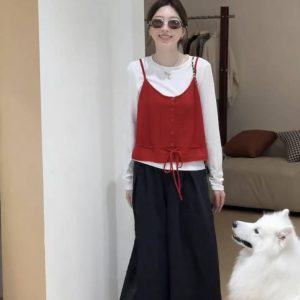 Korean Style 3-Piece Women's Set: Tank Top, Base Layer, Wide-Leg Pants - Fall 2025