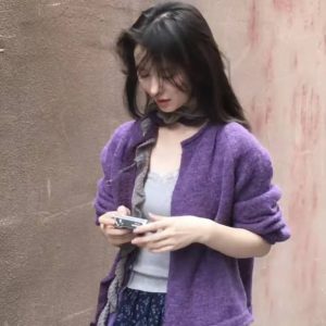 Korean Lazy Style Knit Cardigan Cami Top and Floral Skirt Three-Piece Set
