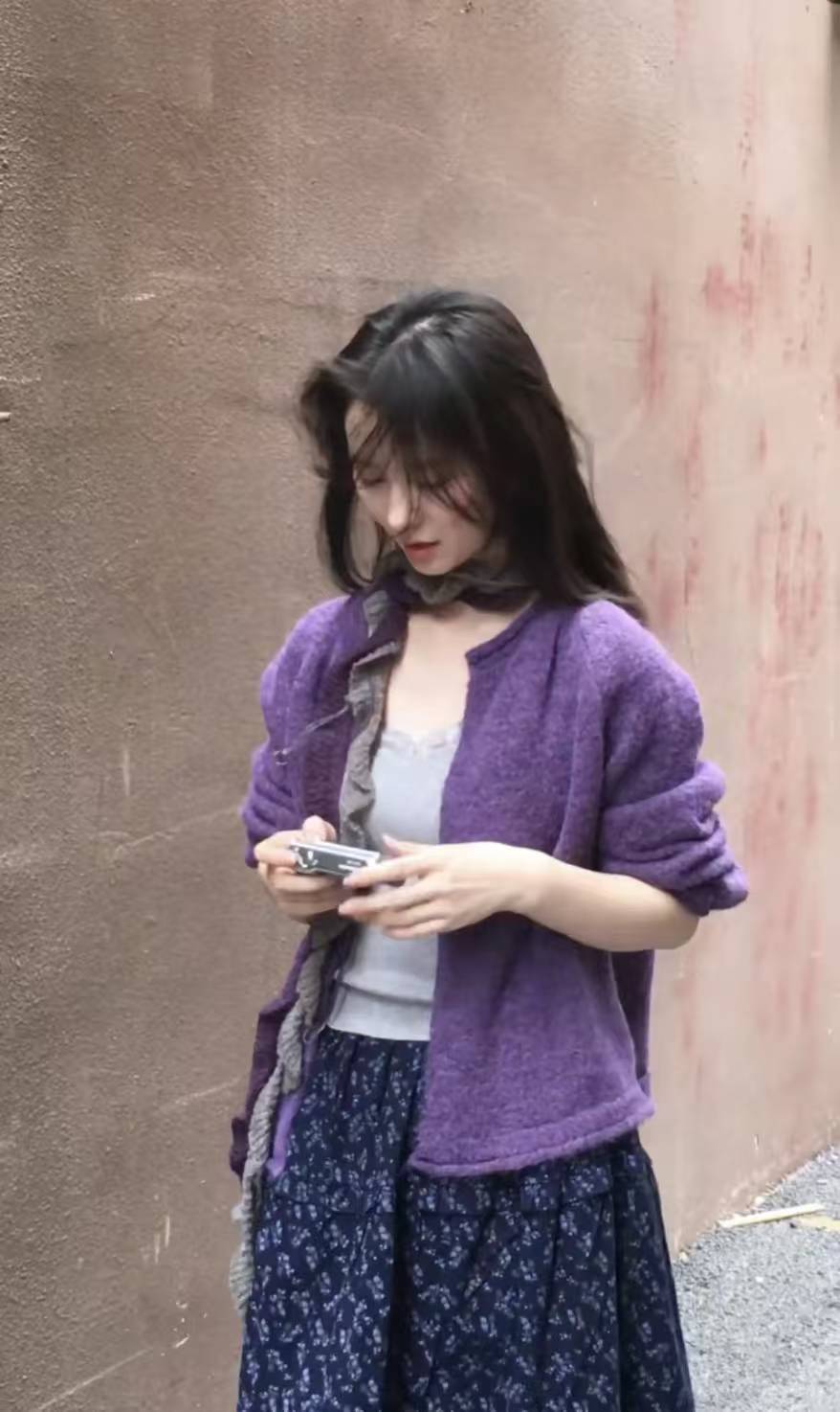 Korean Lazy Style Knit Cardigan Cami Top and Floral Skirt Three-Piece Set