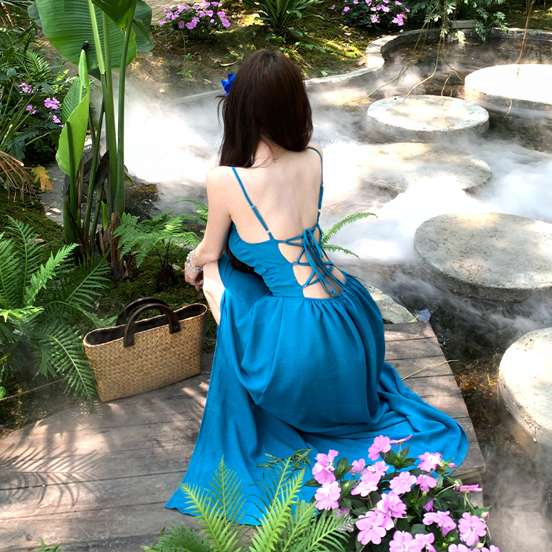 deep-blue-v-neck-beaded-backless-strappy-cami-long-dress-for-beach-vacation-summer