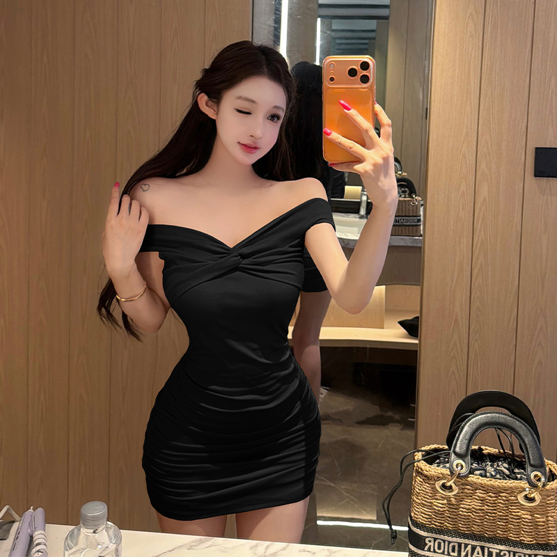 2026 Summer Pure Desire Knotted Cami Bodycon One-Shoulder Short Dress - Image 2