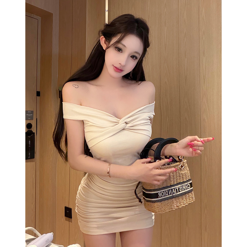 2026 Summer Pure Desire Knotted Cami Bodycon One-Shoulder Short Dress - Image 5