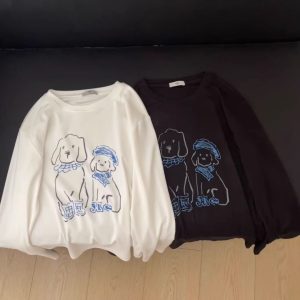 2026 Korean Style Long Sleeve Print T-Shirt for Women Loose Plus Size - Style a5bf23