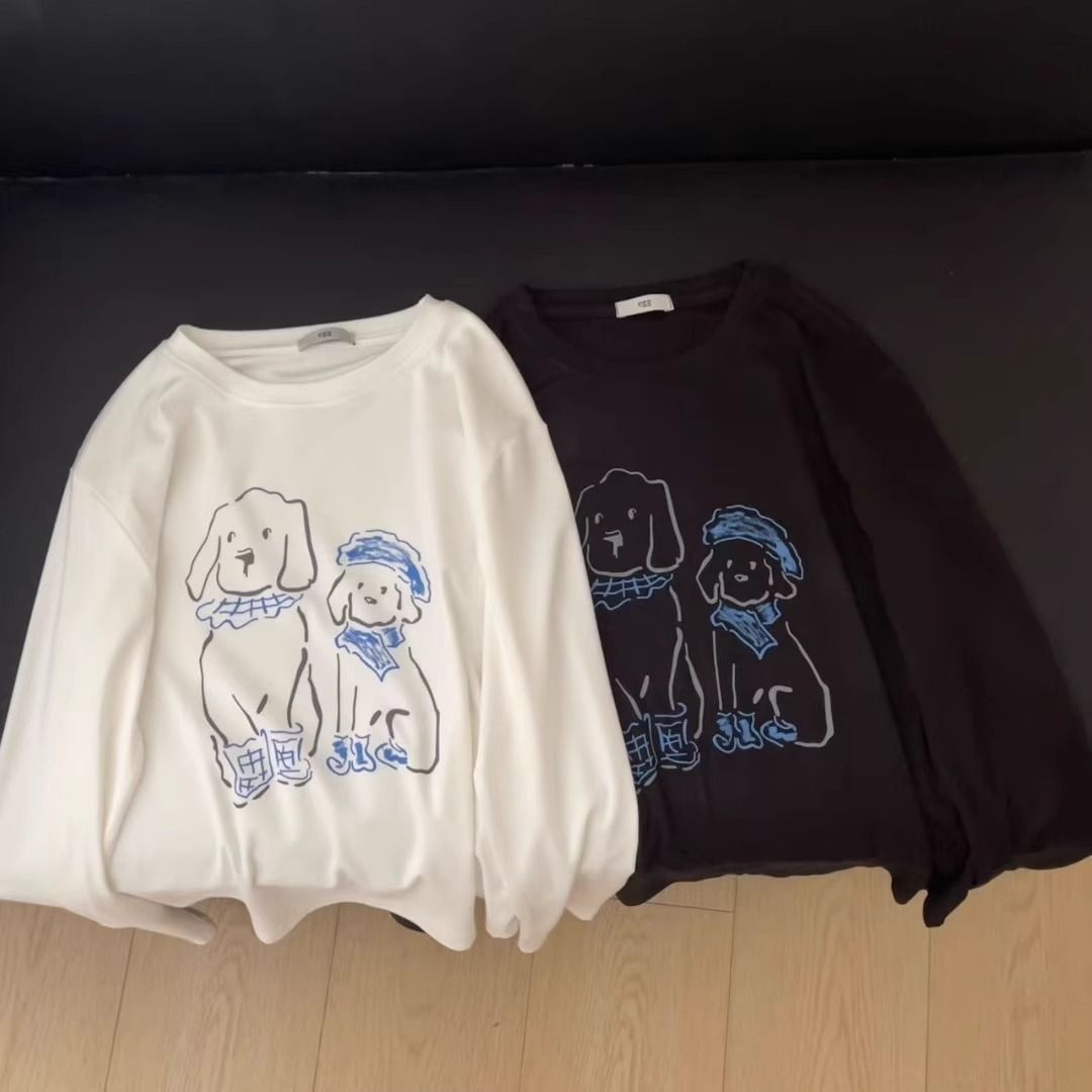 2026 Korean Style Long Sleeve Print T-Shirt for Women Loose Plus Size - Style a5bf23