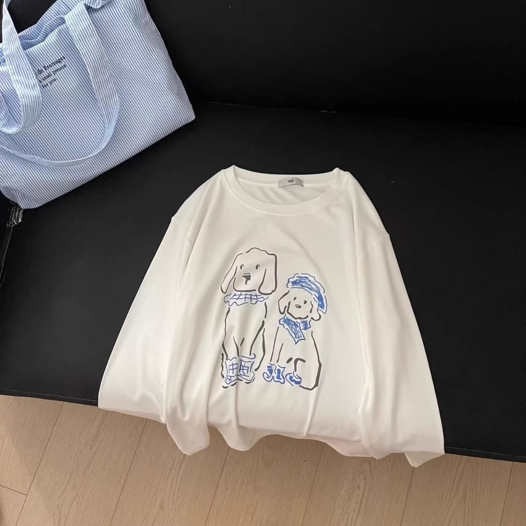 2026 Korean Style Long Sleeve Print T-Shirt for Women Loose Plus Size - Style a5bf23 - Image 3