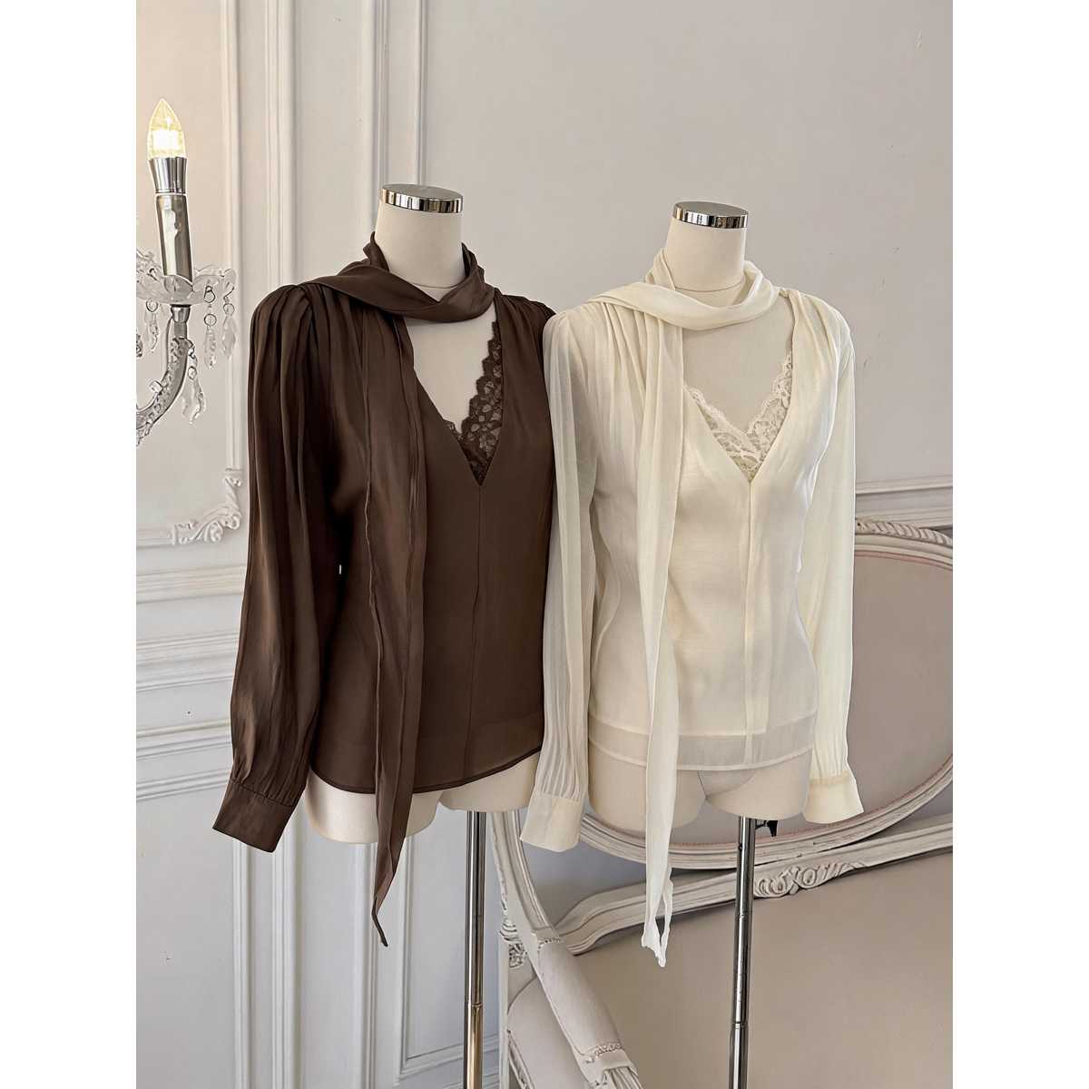 Women's Loose Lace Patchwork Pullover Top with Ribbon - Image 5