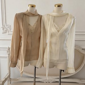 Women's Loose Lace Patchwork Pullover Top with Ribbon