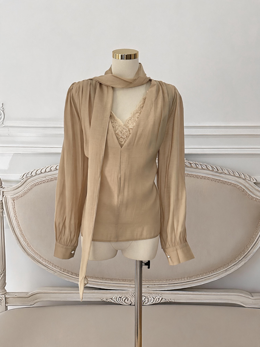 Women's Loose Lace Patchwork Pullover Top with Ribbon - Image 4