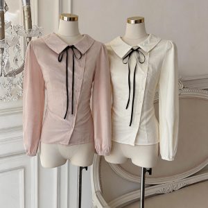 Preppy Lace-Up Doll Collar Shirt Women's New Long Sleeve Loose Niche Design Top - Style 36b95d
