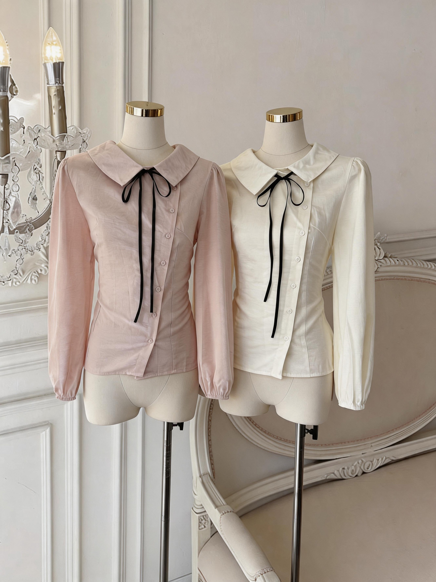 Preppy Lace-Up Doll Collar Shirt Women's New Long Sleeve Loose Niche Design Top - Style 36b95d