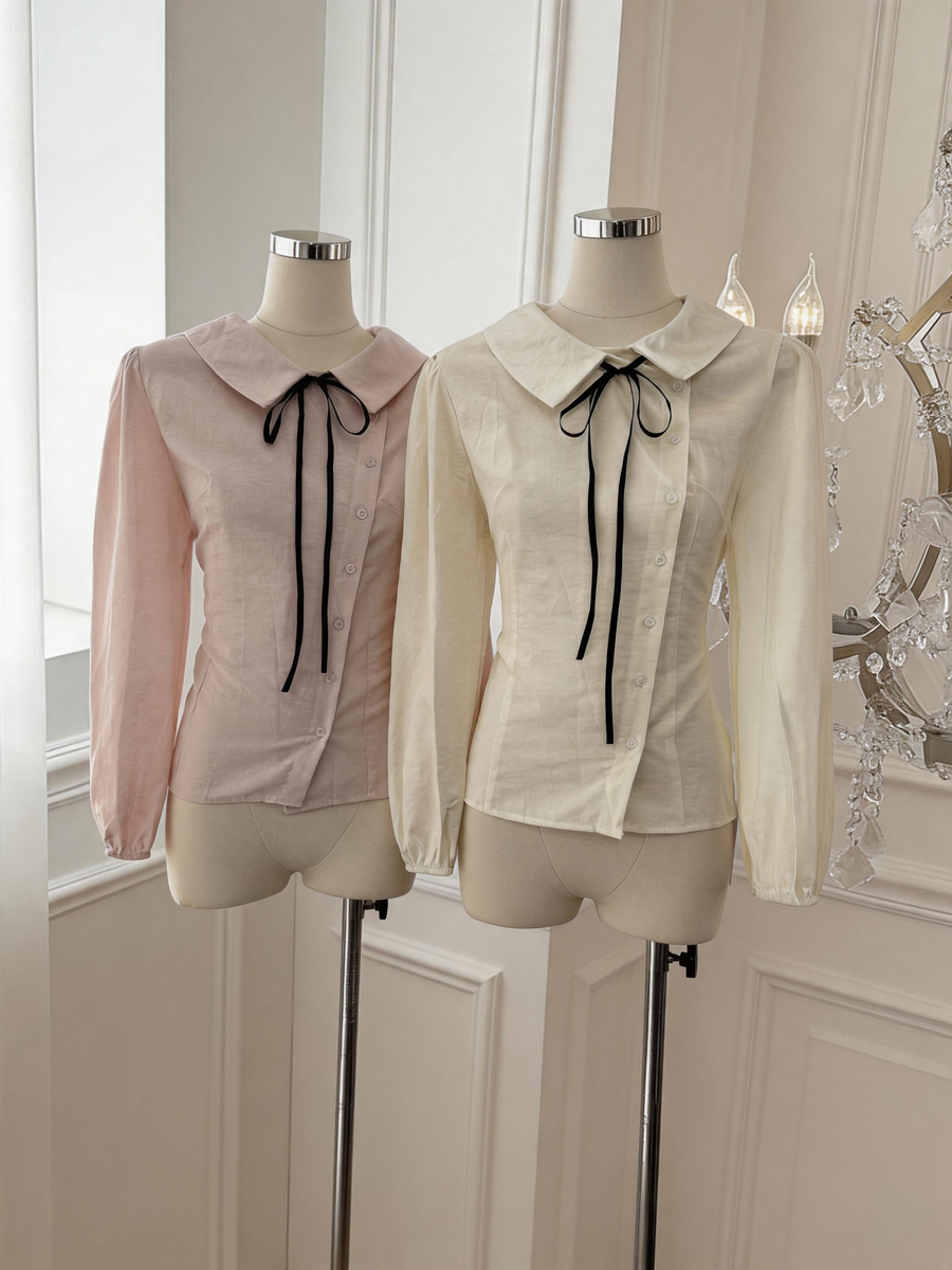 Preppy Lace-Up Doll Collar Shirt Women's New Long Sleeve Loose Niche Design Top - Style 36b95d - Image 4