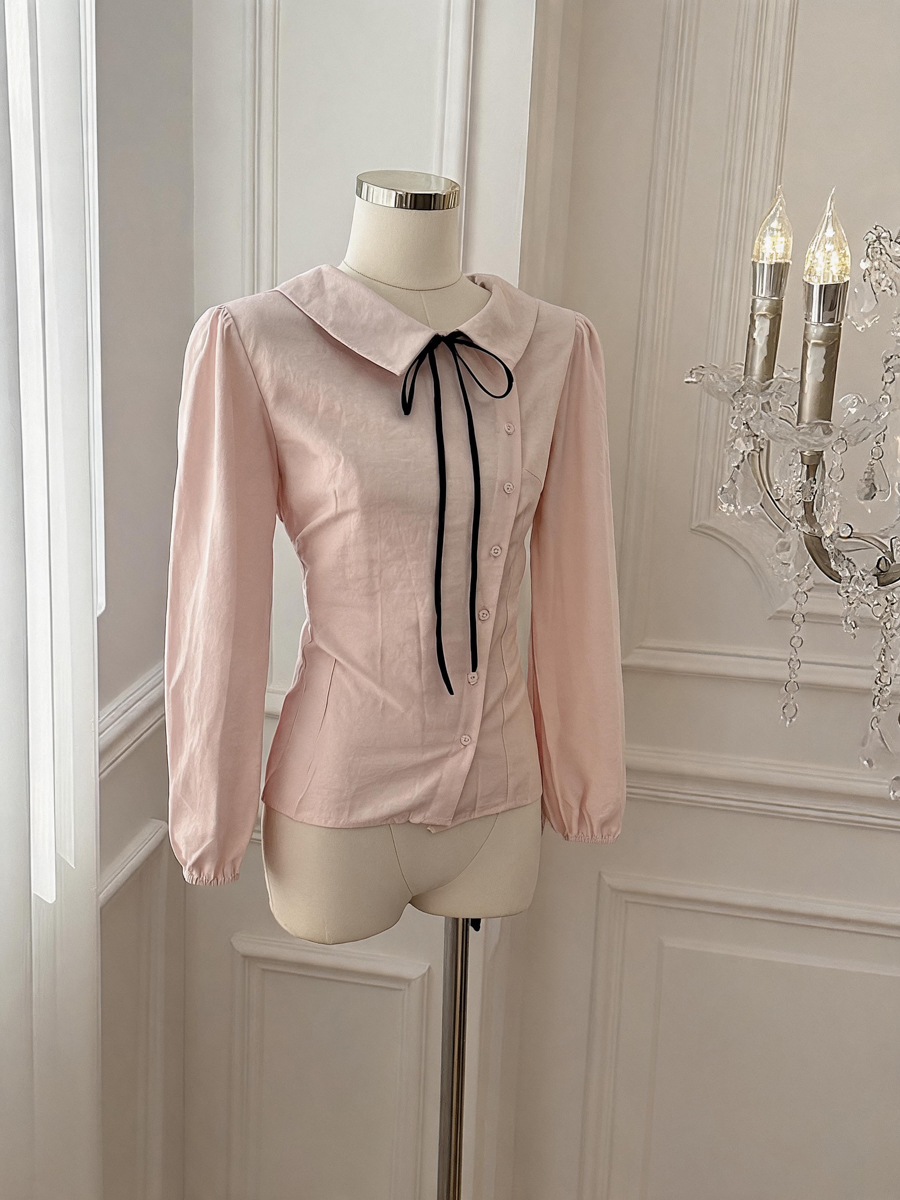 Preppy Lace-Up Doll Collar Shirt Women's New Long Sleeve Loose Niche Design Top - Style 36b95d - Image 2