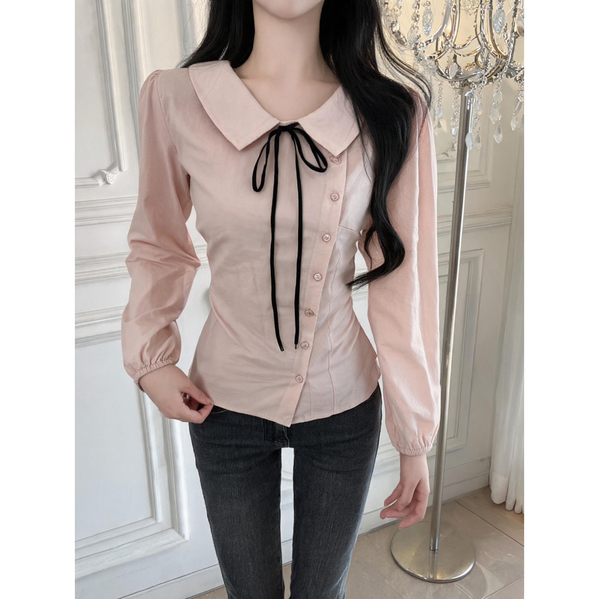 Preppy Lace-Up Doll Collar Shirt Women's New Long Sleeve Loose Niche Design Top - Style 64f63f - Image 5
