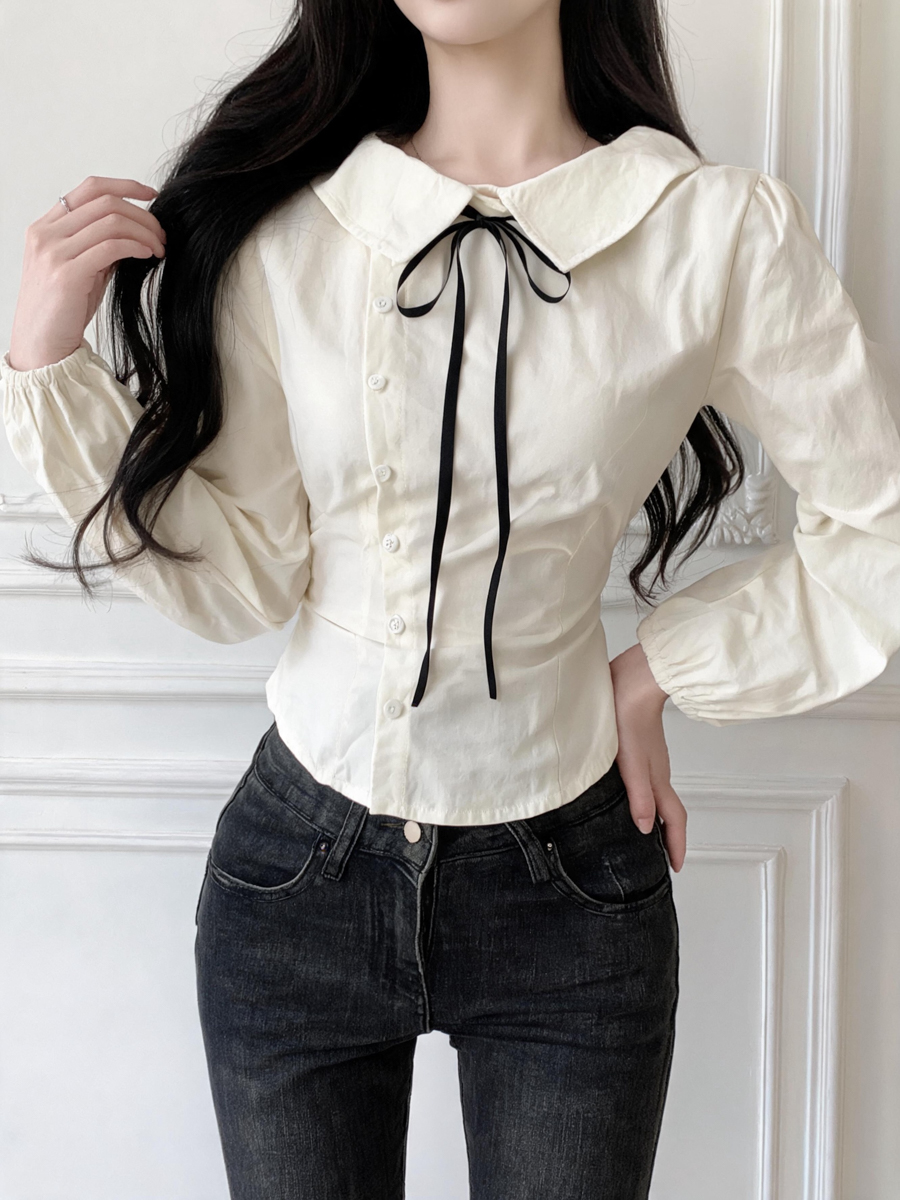 Preppy Lace-Up Doll Collar Shirt Women's New Long Sleeve Loose Niche Design Top - Style 64f63f - Image 3