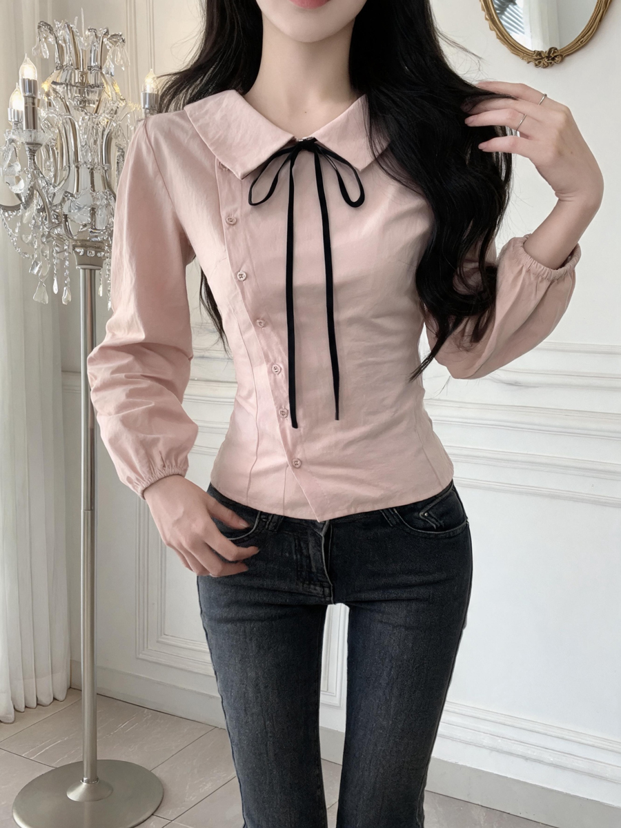 Preppy Lace-Up Doll Collar Shirt Women's New Long Sleeve Loose Niche Design Top - Style 64f63f - Image 4