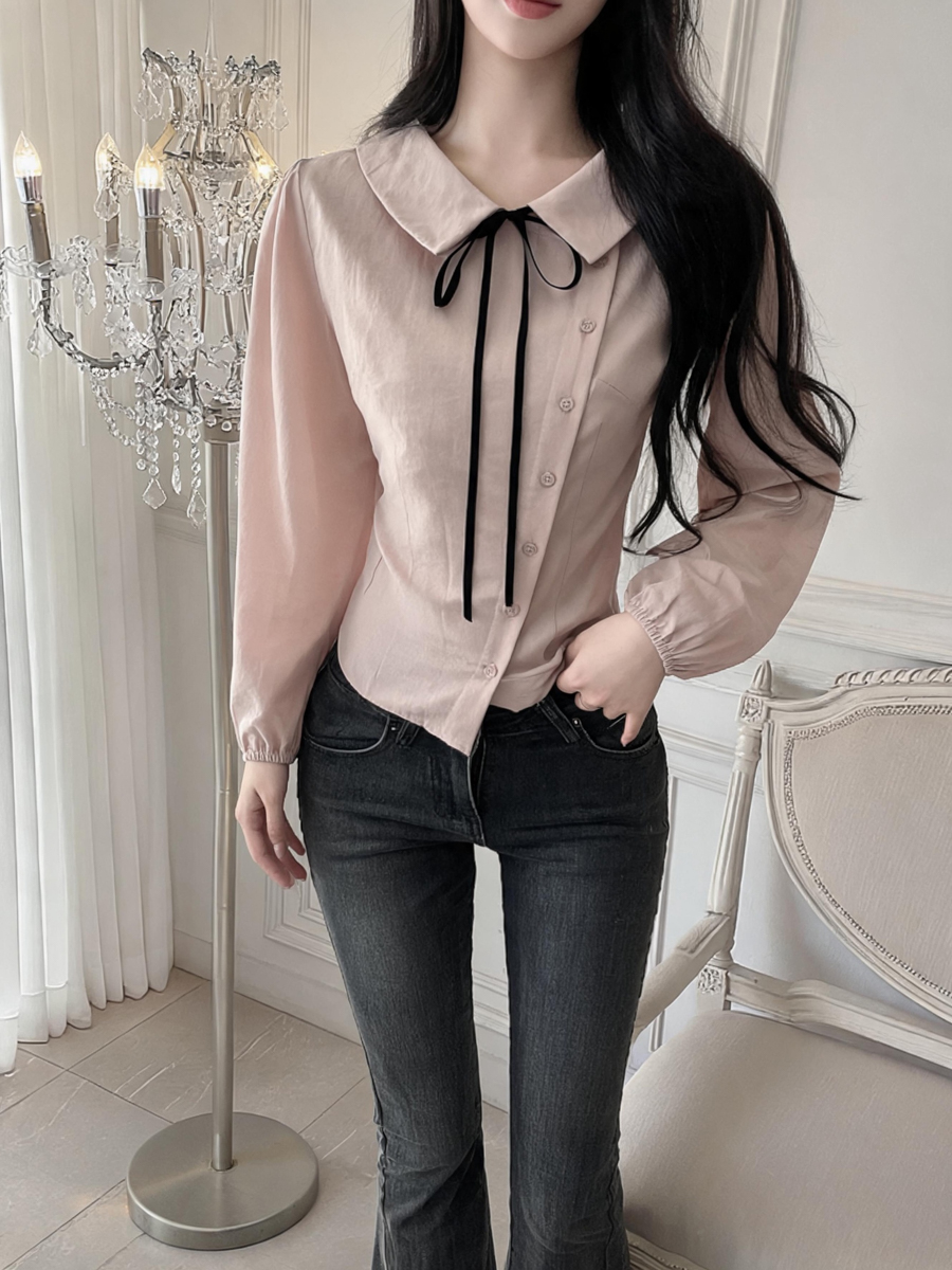 Preppy Lace-Up Doll Collar Shirt Women's New Long Sleeve Loose Niche Design Top - Style 64f63f - Image 2