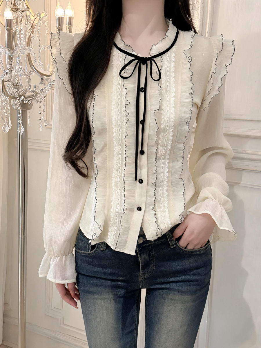 French Lace Bow Tie Loose Top - Style 37954d - Image 2