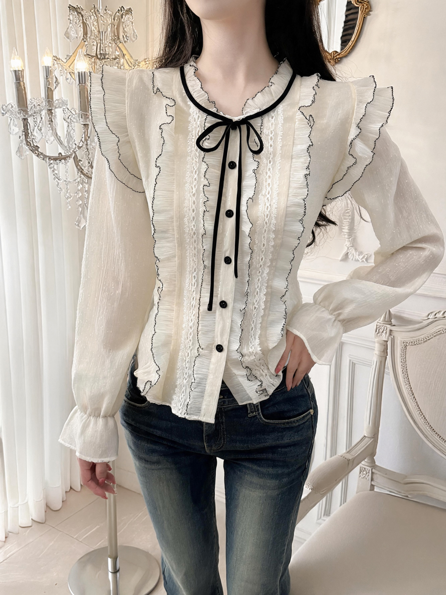 French Lace Bow Tie Loose Top - Style 37954d - Image 4