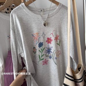 2026 Korean Style Long Sleeve Print T-Shirt for Women Loose Plus Size - Style aee190