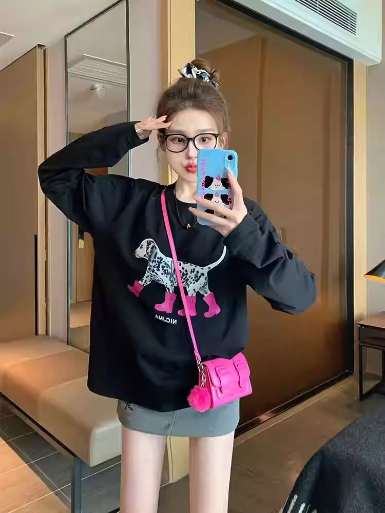 2026 Korean Style Long Sleeve T-Shirt for Women Loose Plus Size Print - Style 37a1ab - Image 3