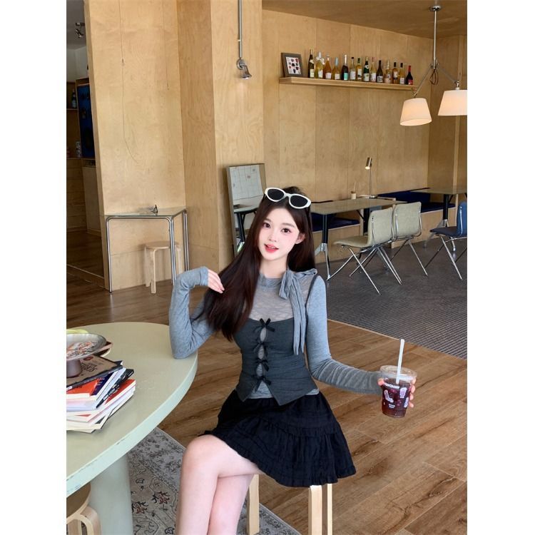 Korean Style Gray Two-Piece Long Sleeve Top for Women Fall 2026 - Image 3