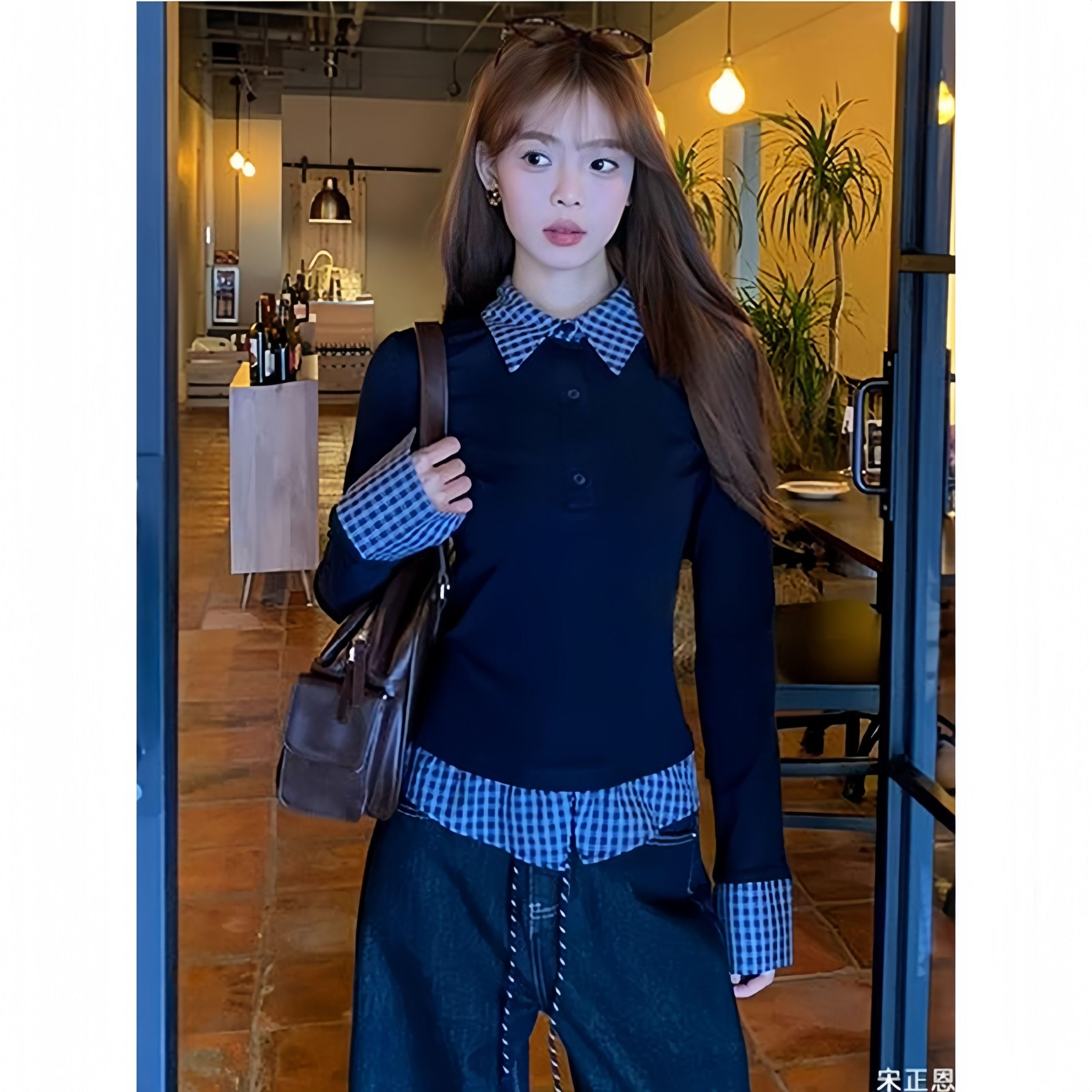 Modal Rayon Faux Two-Piece Polo Neck Top for Women Slim Fit Base Layer - Image 2
