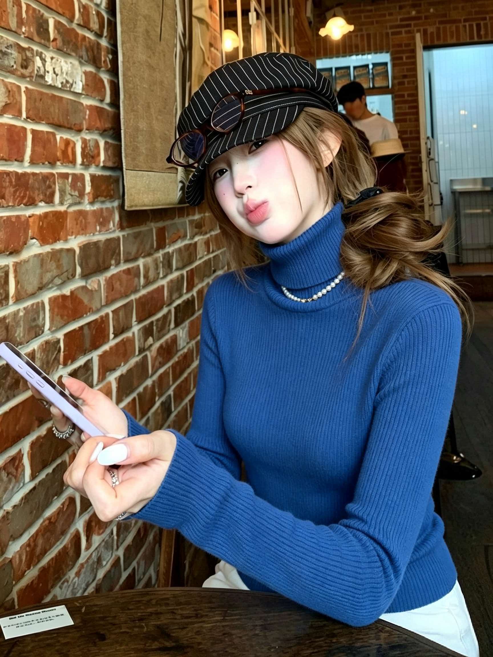 Women's High Neck Slim Fit Knit Sweater Cotton Pullover