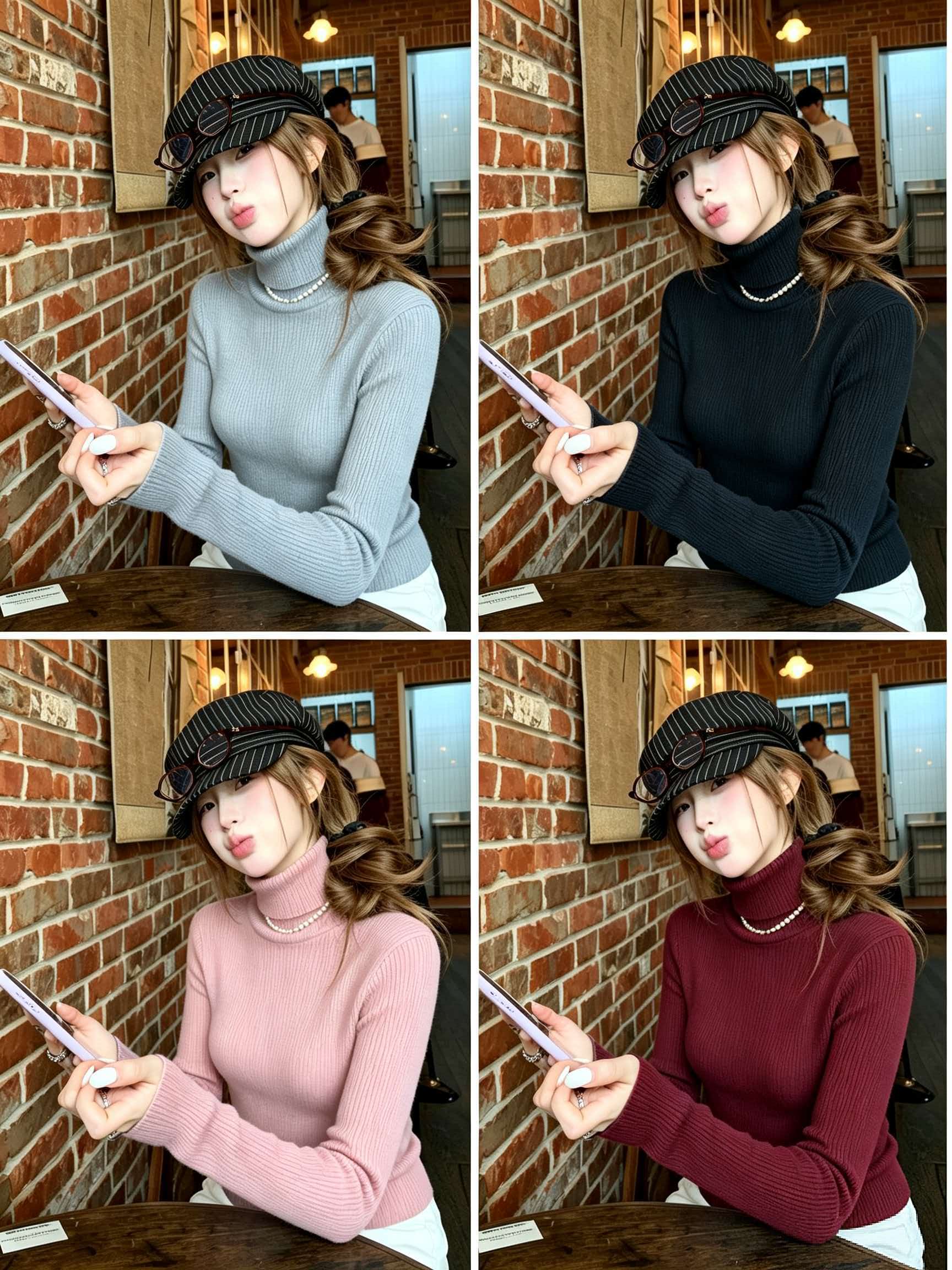 Women's High Neck Slim Fit Knit Sweater Cotton Pullover - Image 2