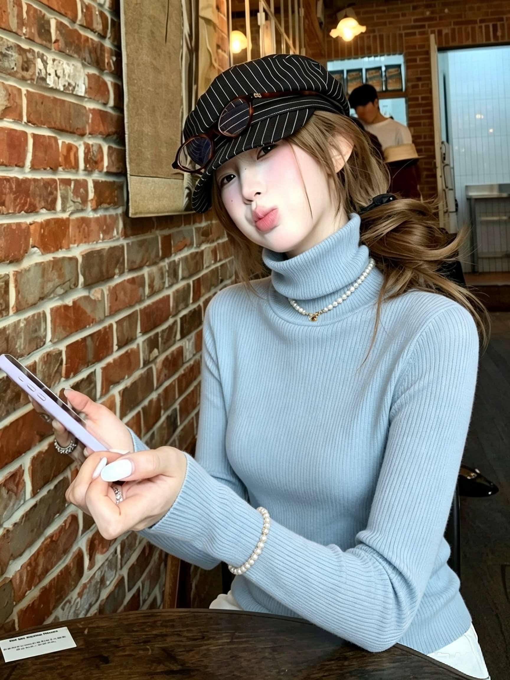 Women's High Neck Slim Fit Knit Sweater Cotton Pullover - Image 3