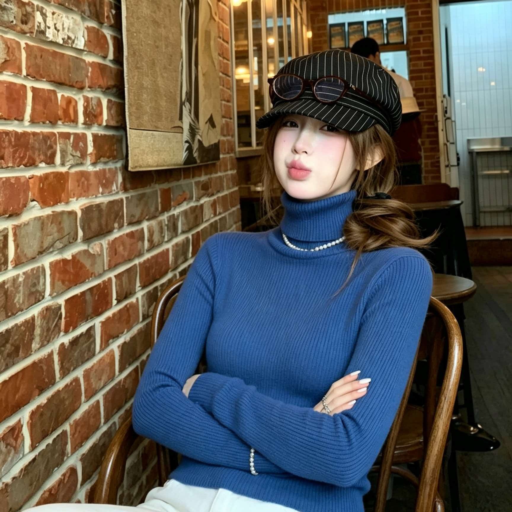 Women's High Neck Slim Fit Knit Sweater Cotton Pullover - Image 5