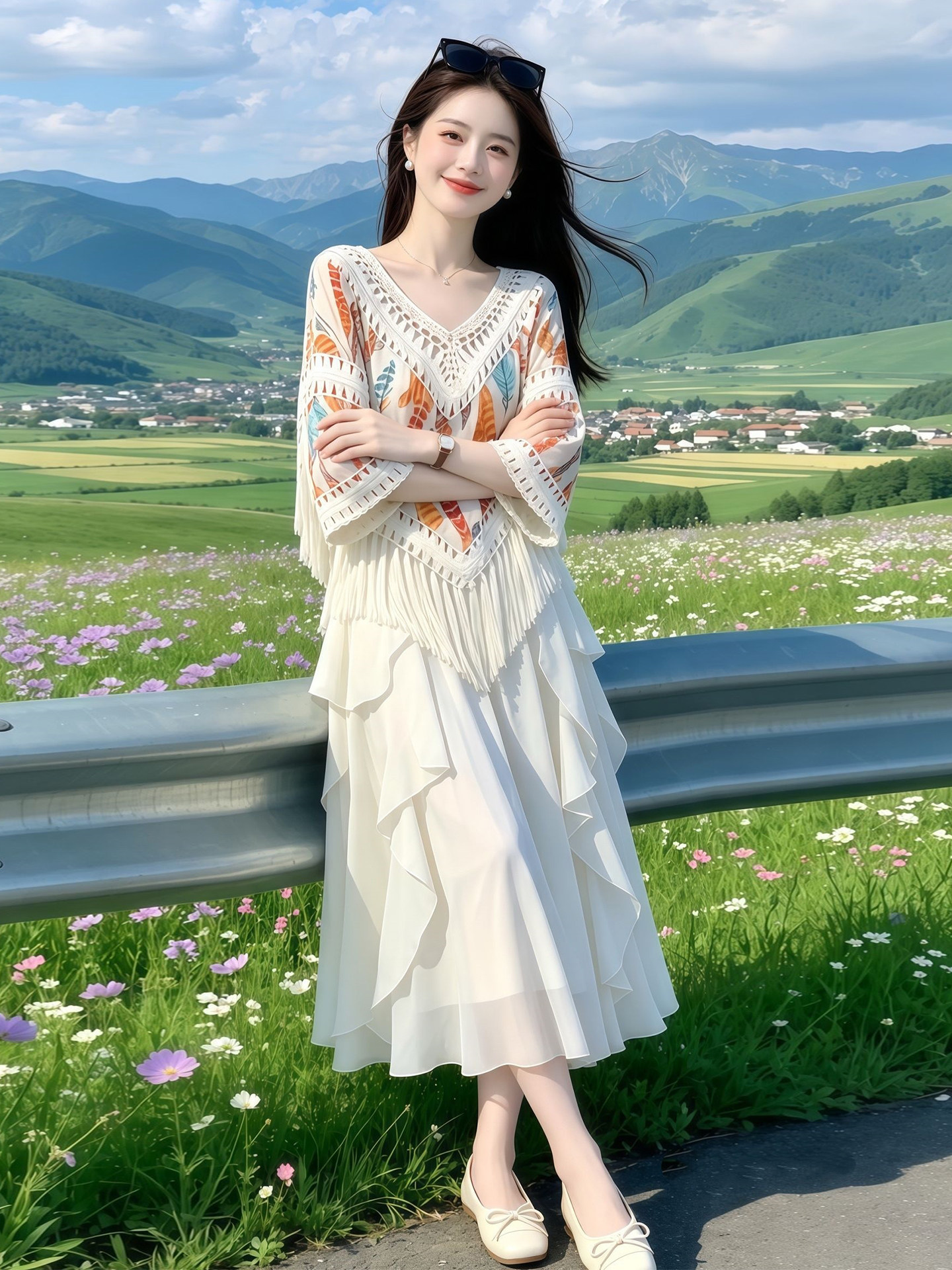 Off-White Tassel Ethnic Knit Sweater Women's Early Autumn 2026 V-Neck Beach Top - Image 3