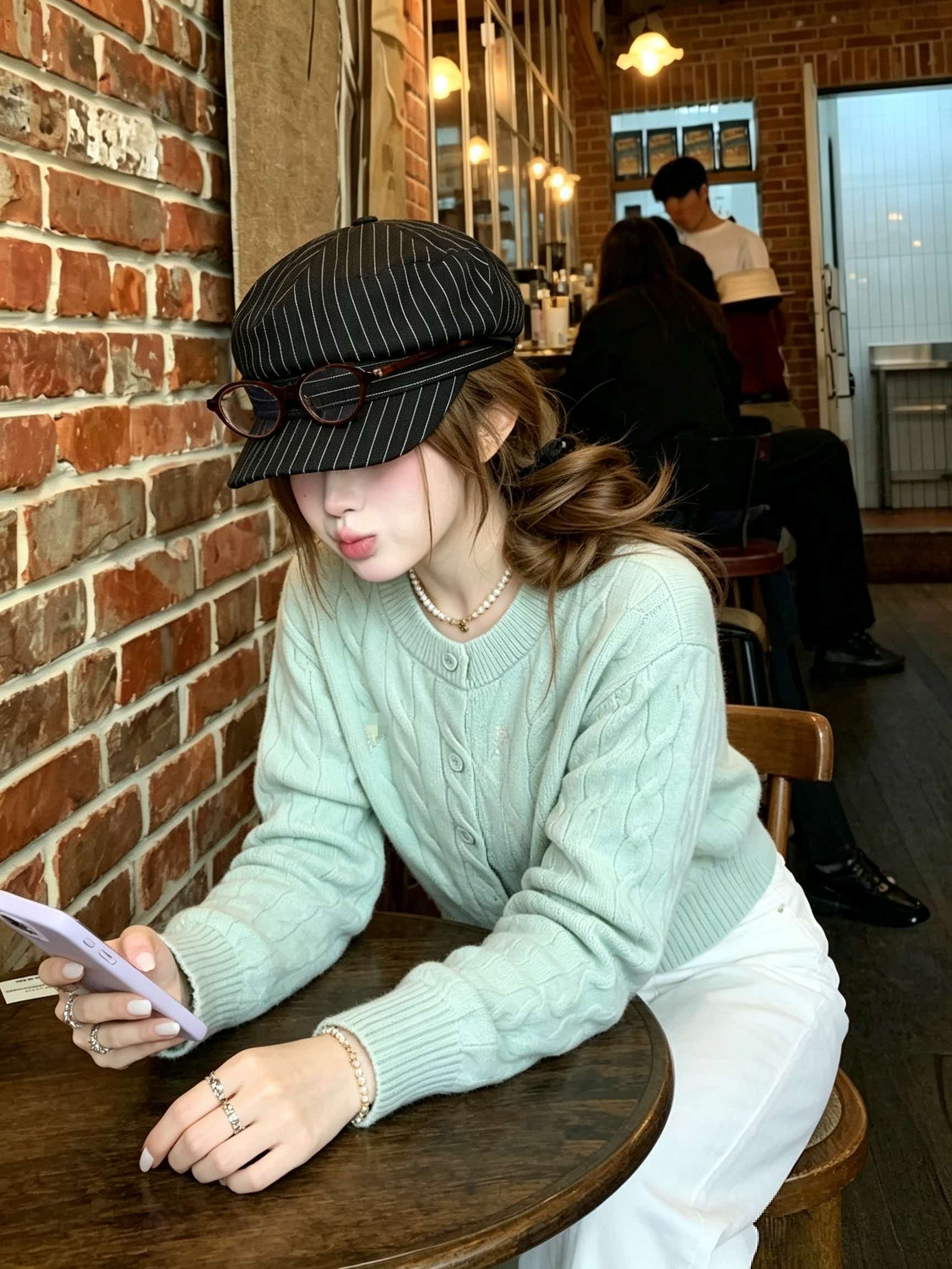 Korean Mint Green Cable Knit Cardigan Sweater Coat for Women Winter Thick Loose Casual Top - Image 3