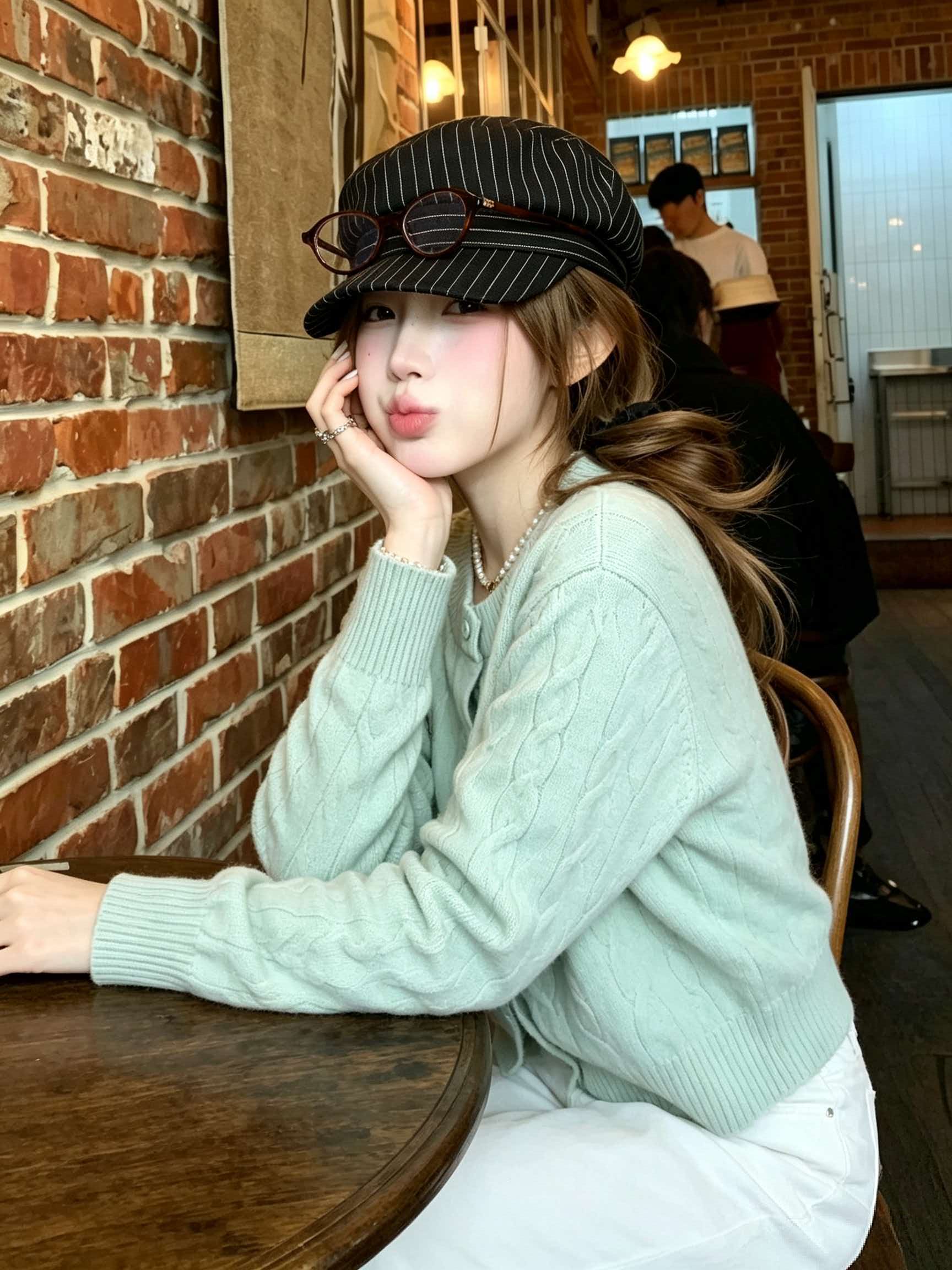 Korean Mint Green Cable Knit Cardigan Sweater Coat for Women Winter Thick Loose Casual Top - Image 2
