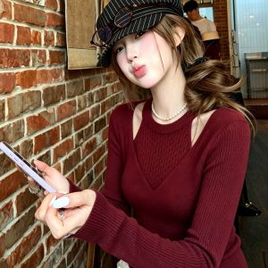 Women's Faux Two-Piece Halter Slim Knit Sweater 2026 Fall Winter