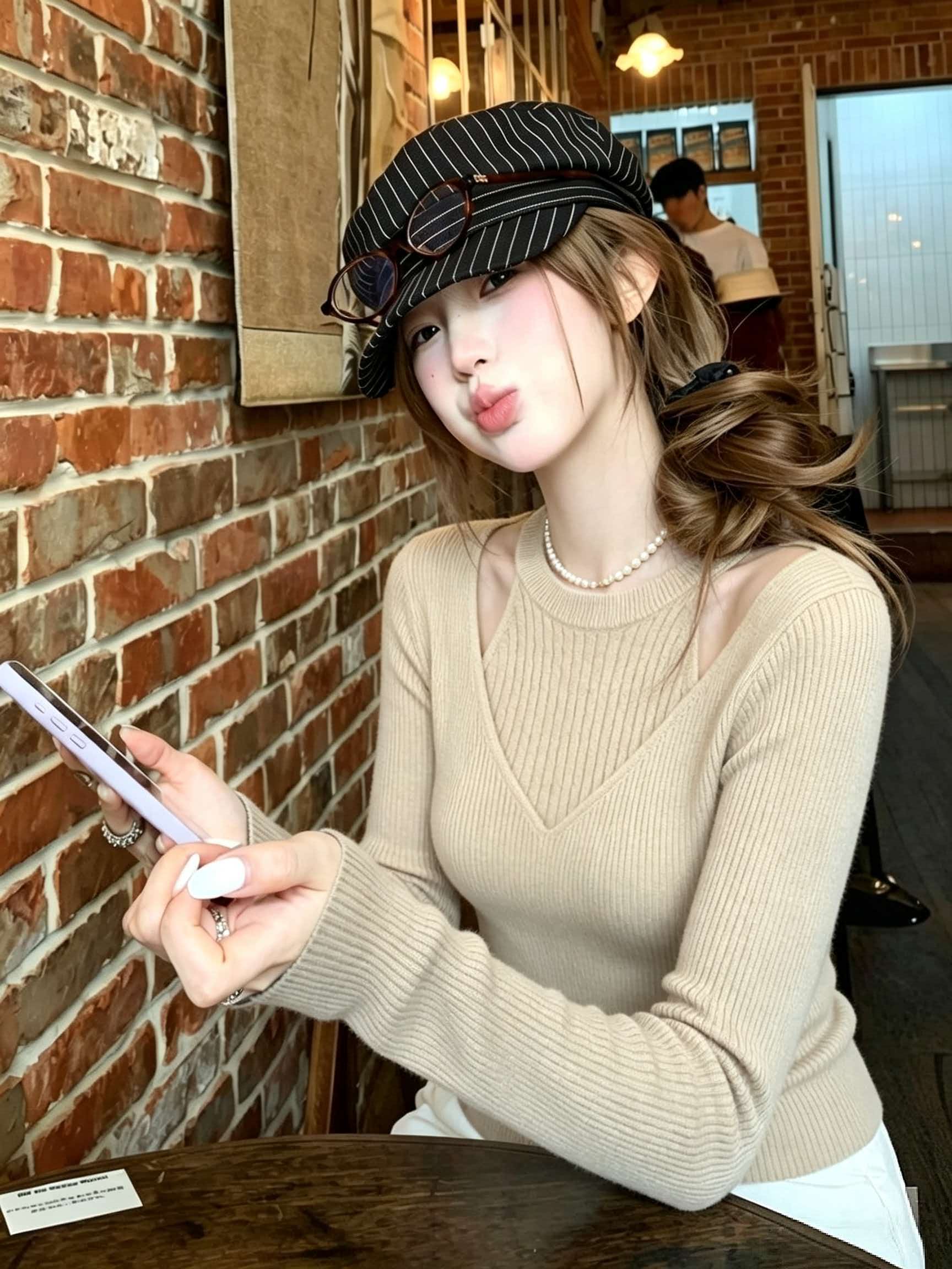 Women's Faux Two-Piece Halter Slim Knit Sweater 2026 Fall Winter - Image 2