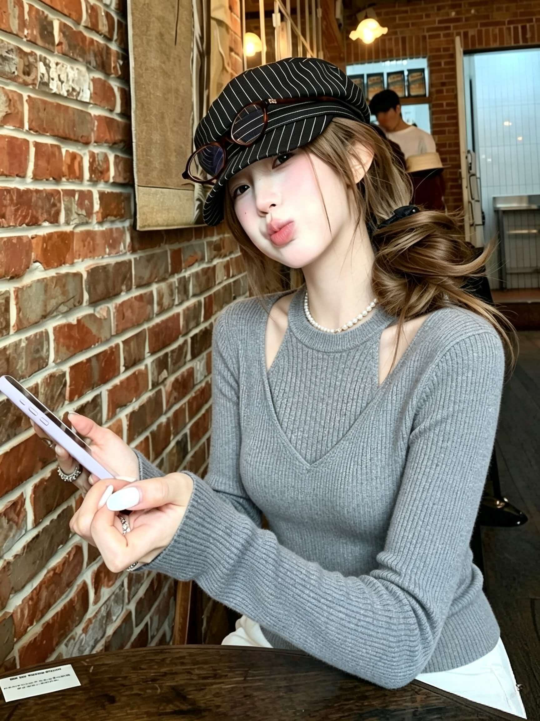 Women's Faux Two-Piece Halter Slim Knit Sweater 2026 Fall Winter - Image 3