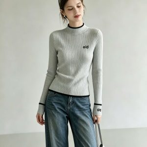 Light Gray Turtleneck Knit Long Sleeve T-Shirt Base Layer Wearable Outside 2026 New Fall Korean Top