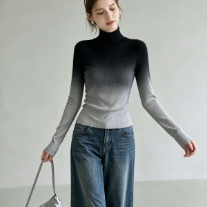 Gradient Turtleneck Slim Fit Knit Sweater for Women - Style 3bcc98