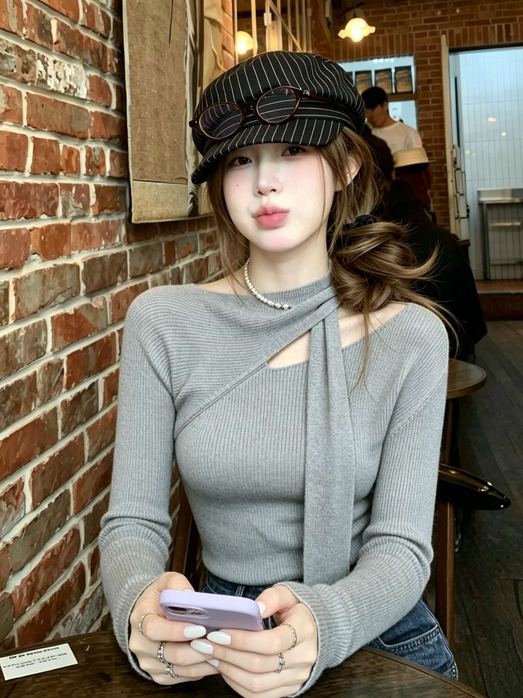 White Irregular Halter Ribbon Knit Sweater Women 2026 Early Autumn New Inner Base Top - Image 3